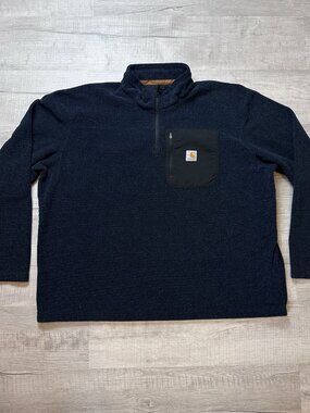 Carhartt Fleece Quarter Zip Pullover Heathered Blue 2XL Relaxed Fit 102272 412
